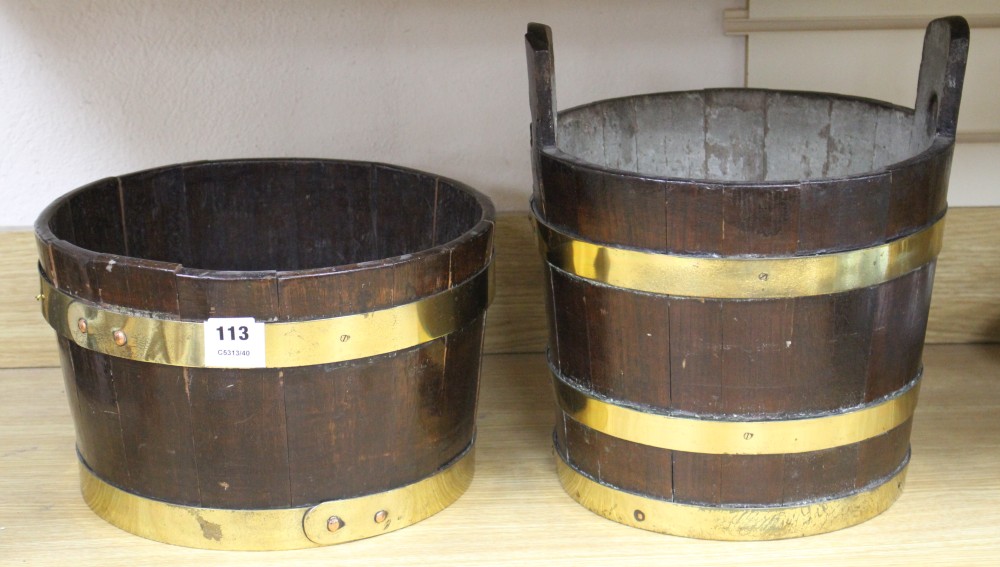 Two brass bound wooden tubs, diameter 33cm and 31cm